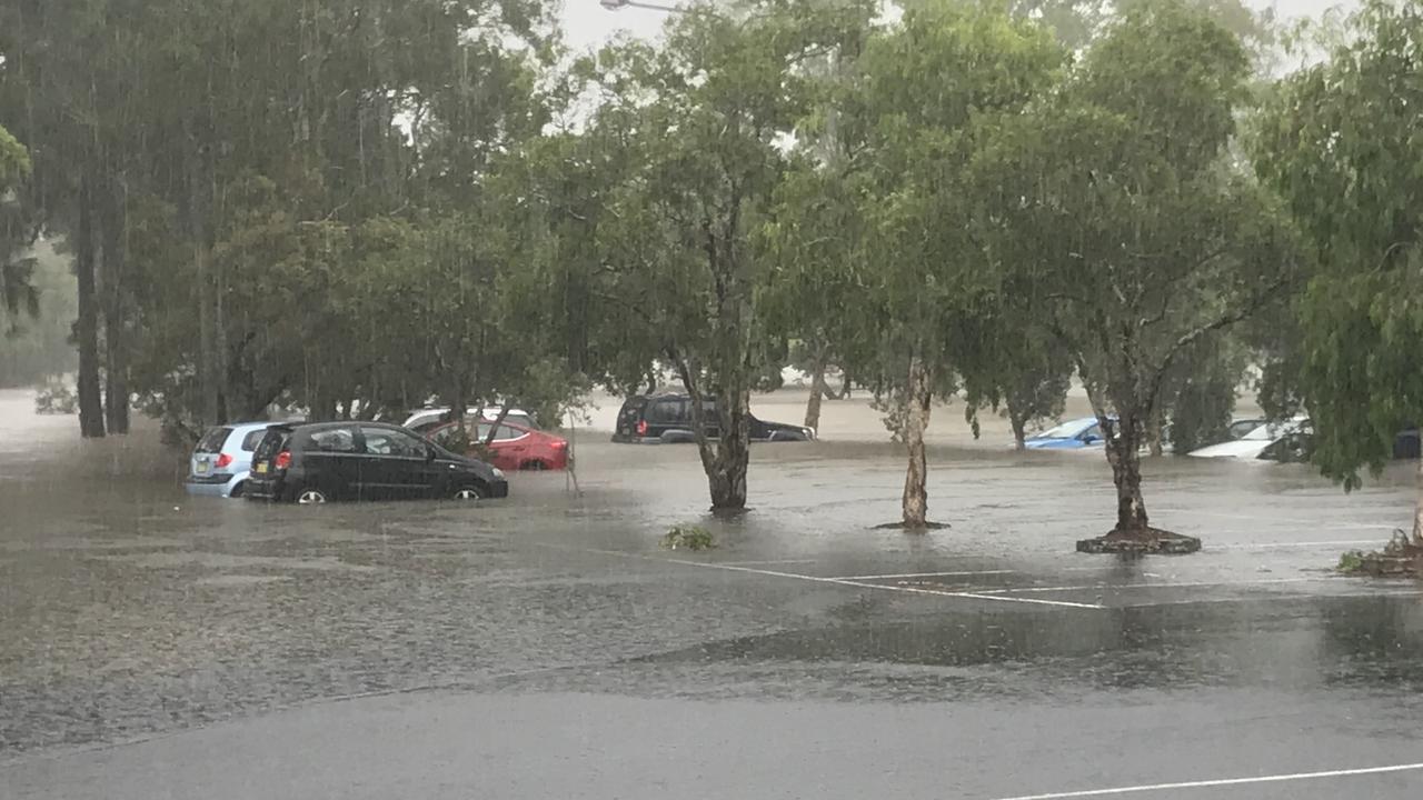 Carparks in the Lismore CBD were quickly inundated.