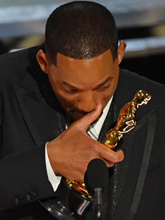 After slapping Chris Rock, Will Smith accepted the award for Best Actor in a Leading Role for King Richard. Picture: Robyn Beck / AFP