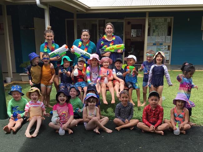 Staff with children at the top performing Dubbo West Preschool. Picture: Dubbo West Preschool/Facebook