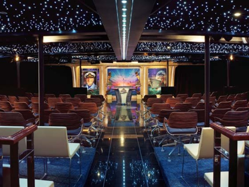 The Starlight Lounge, where SeaOrg members are treated to cabaret-style entertainment. The world’s most famous Scientologist, Tom Cruise, took to this stage on his birthday. Picture: Freewinds virtual tour