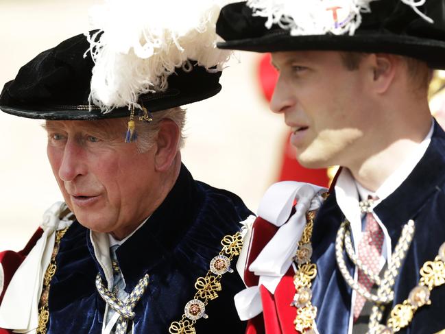 Prince Charles, Prince of Wales in his role as a Royal Knight Companion of the Garter and Prince William, Duke of Cambridge in his role as a Knight Companion. Picture: Getty