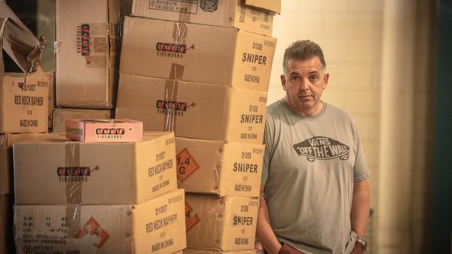 Fireworks importer Martin Brady was left in an expensive limbo as the government delays cracker night. Picture: Glenn Campbell