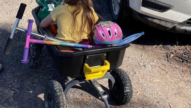 Mary Allen often uses a wheelbarrow-like gorilla cart to help with the journey. Photo: Mary Allen.