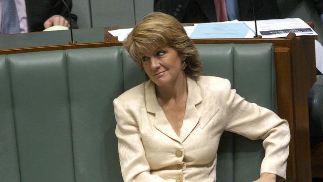 Julie Bishop in 2004 as Minister for Ageing during Question Time in House of Representatives, Canberra. Picture: Kym Smith 