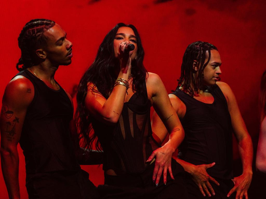 Dua Lipa performs at the Palais Theatre in Melbourne Sunday night. Picture: Michelle Grace Hunder