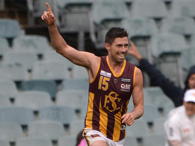 Chris Phelan celebrates a goal in the 2016 WAFL grand final. Picture: Daniel Wilkins