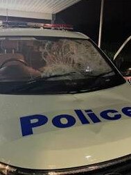 A police vehicle was badly damaged following the heart jerking incident. Picture: Queensland Police Service