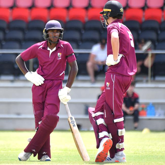 Ipswich batsman Callum Pamenter and Ryan Weththasinghe GPS First XI cricket between Terrace and Ipswich Grammar School Saturday February 1, 2025. Picture, John Gass