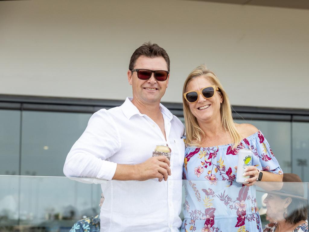 Visiting from Wollongong, Glen and Melinda Air enjoying themselves at the Ladies Day 2022 races. Picture: Floss Adams.