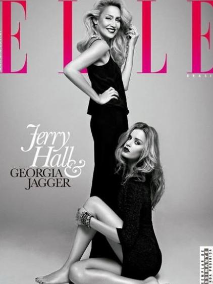 Jerry Hall and her daughter on cover Elle Brasil in 2013.