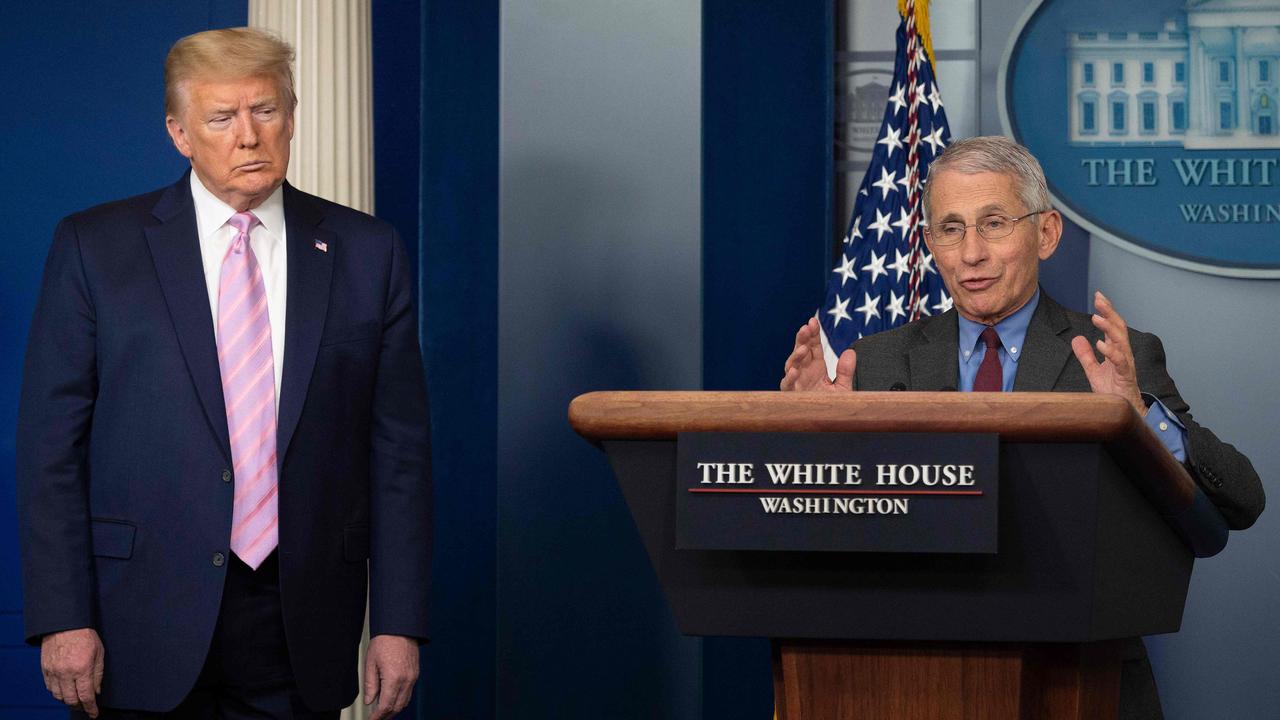 Mr Trump and Dr Fauci at a daily briefing at the White House on April 10, 2020. Picture: Jim Watson/AFP