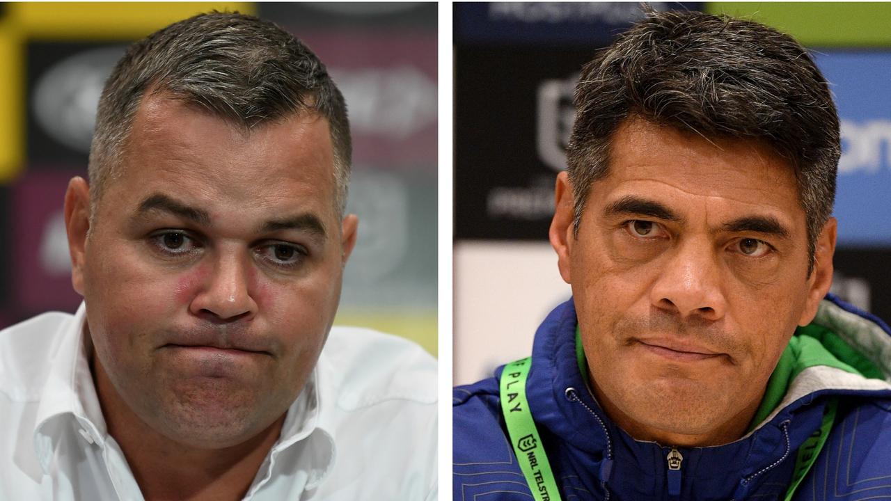 Anthony Seibold (left) has been told by the Broncos to hire sacked Warriors coach Stephen Kearney.