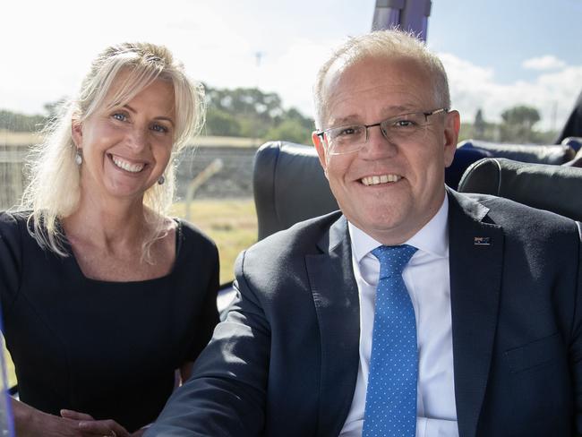 Prime Minister Scott Morrison with Stephanie Asher. Picture: Jason Edwards