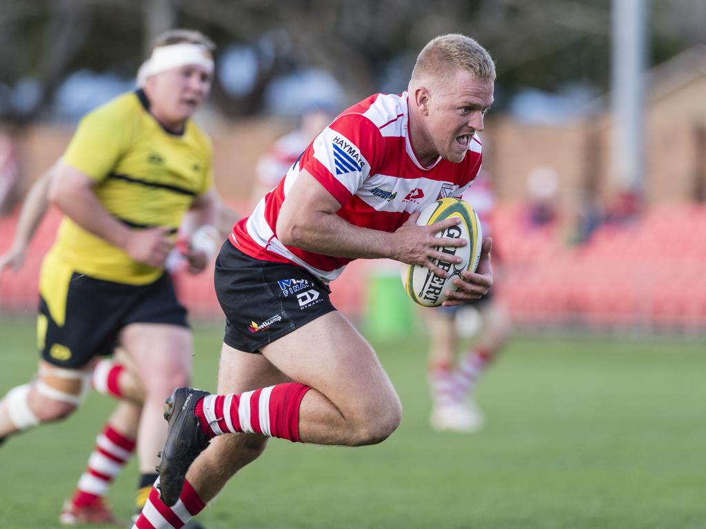 Matt Bougoure on the way to try for Toowoomba Rangers. Picture: Kevin Farmer