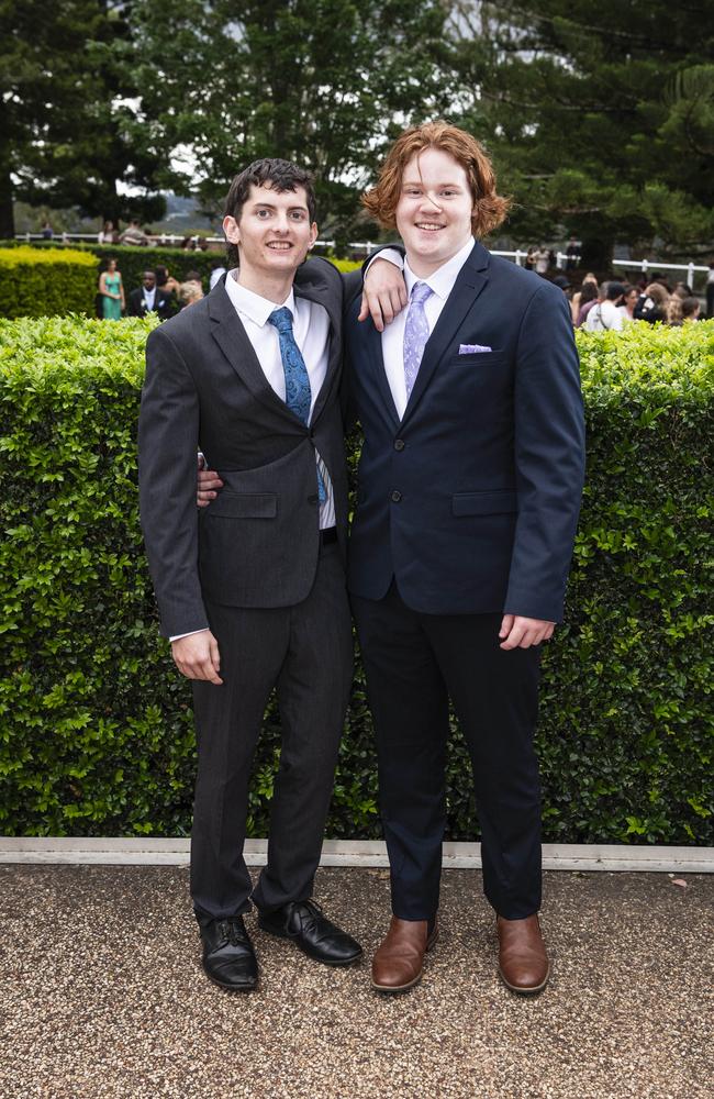 Ryder Newbery (left) and Tyler McCurley at Centenary Heights State High School formal at Picnic Point, Friday, November 15, 2024. Picture: Kevin Farmer