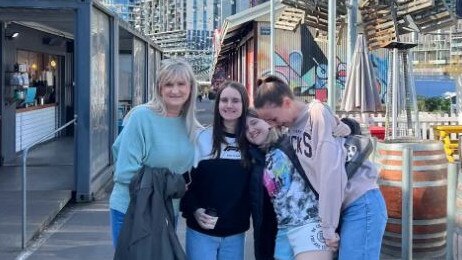 Karen Hedger, who tragically died in her sleep last month, with her three daughters Keischa Brown, Paris Hedger and Charlie Hedger. Picture: Supplied by family