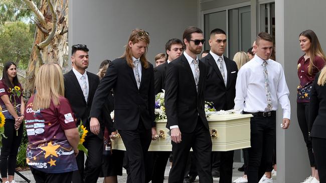 Mourners, including Matrix netball players and coaches, from a guard of honour after the funeral service of Ivy-Rose "Ivy" Hughes. Picture: NCA NewsWire / Naomi Jellicoe