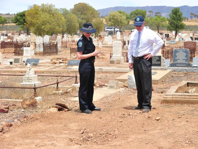 Gravesite at Quorn cemetery where the body of 16 year-old murder victim Rebecca Wild from Port Pirie was found in a shallow grave. Picture: Mark Brake