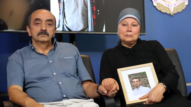 Muhammed Yucel’s parents Bekir and Fatima at a press conference yesterday. Picture: David Croslingi