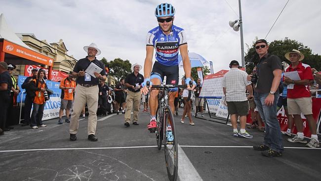 Steele Von Hoff prepares for Stage 2 from Prospect to Stirling in the Tour Down Under this week. Picture: AFP