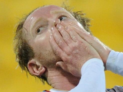 Newcastle Jets'€™ David Carey reacts after receiving a yellow card during the round 1 A-League match between Wellington Phoenix and Newcastle Jets at Westpac Stadium, Wellington, New Zealand, Sunday, Oct. 11, 2015. (AAP Image/ SNPA, Ross Setford) NO ARCHIVING, EDITORIAL USE ONLY