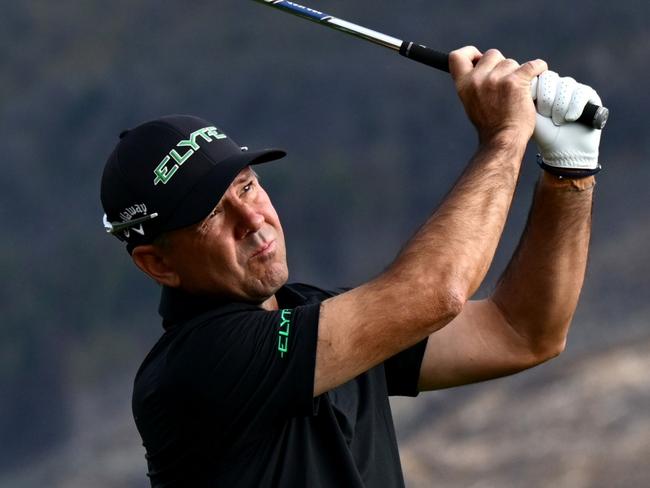 QUEENSTOWN, NEW ZEALAND - FEBRUARY 27: Former Australian cricketer Ricky Ponting of Australia plays a tee shot during day 1 of the 2025 New Zealand Open at Millbrook Resort on February 27, 2025 in Queenstown, New Zealand. (Photo by Hannah Peters/Getty Images)