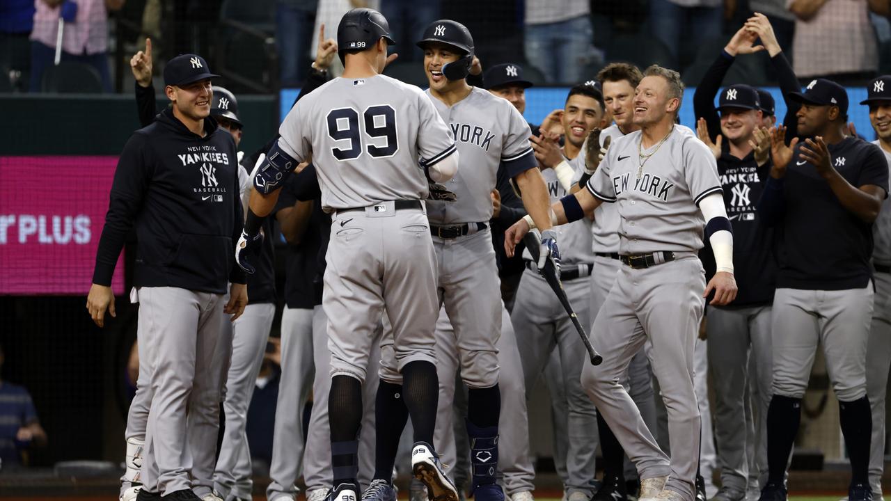 Judge’s teammates were thrilled. Photo by Ron Jenkins/Getty Images