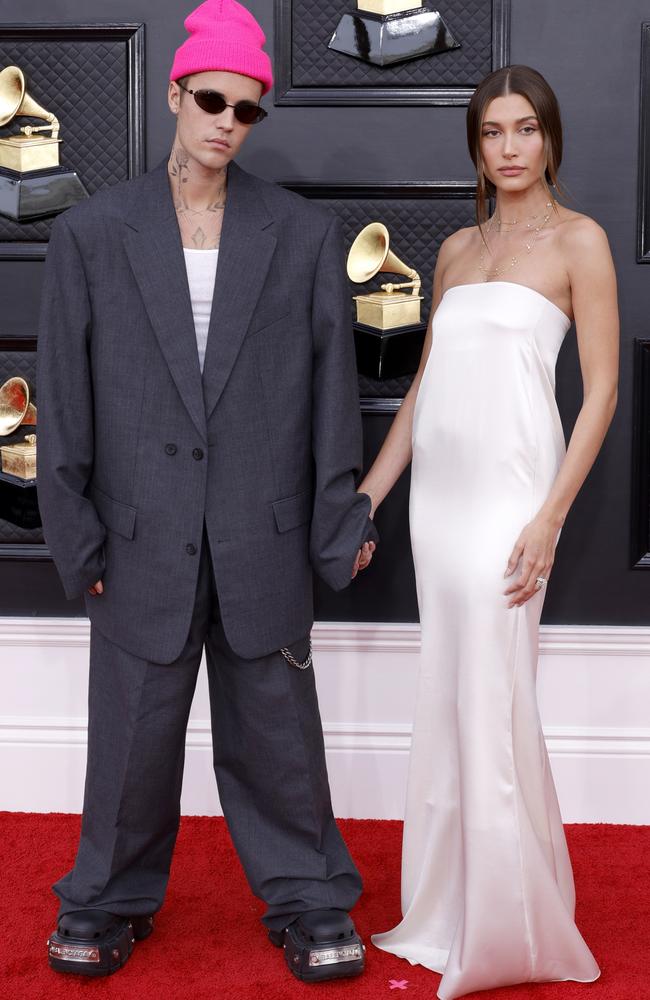 Justin Bieber and his wife Hailey Bieber. Picture: Frazer Harrison/Getty Images for The Recording Academy