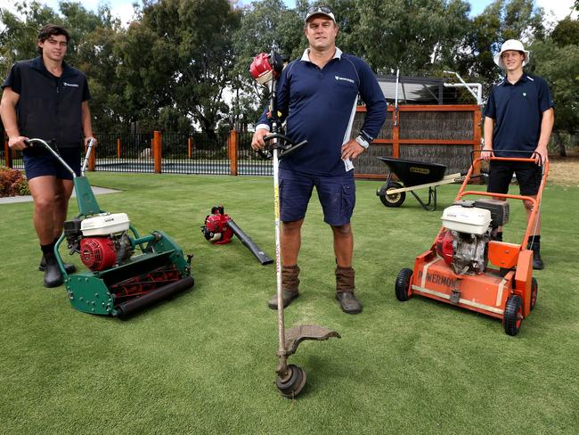 Ryan Yockins, centre, with sons Baxter, 16, and Hudson, 15. Picture: Mike Dugdale