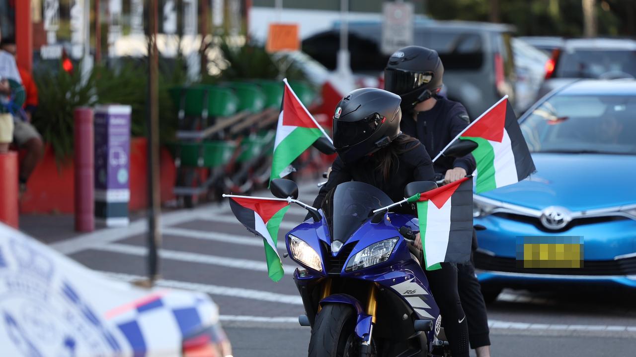 Riders from Al Quds community centre in Regents Park gathered at Bunnings in Lidcombe before they rode to Coogee Beach to raise awareness for Palestine. Picture: NCA NewsWire/ Dylan Robinson