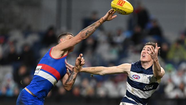 Rory Lobb’s move to the backline rejuvenated his career at the Bulldogs. Picture: Daniel Pockett/Getty Images