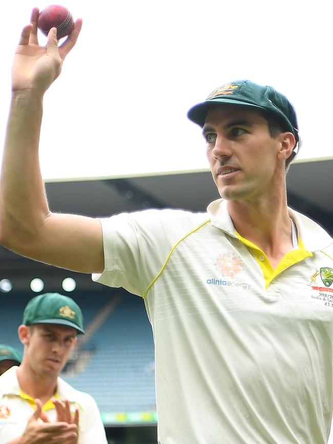 Cummins salutes the crowd after his six-wicket haul. Pic: Getty Images