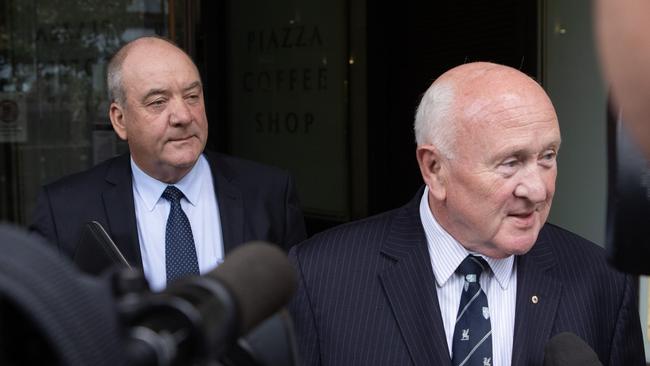 The former NSW Liberal MP (left) leaves Sydney’s Downing Centre with his lawyer Jim Harrowell. Picture: NCA NewsWire/ Brendan Read