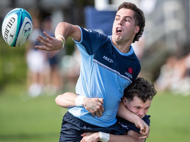 NEWS LOCAL SPECIAL. NOT TO BE USED ELSEWHERE WITHOUT FIRST CLEARING WITH NEIL BENNETT / AMANDA LULHAM16h October 2022. News Local. Sport.Daceyville, Sydney, NSW, Australia.Pics by Julian Andrews.Under 19Ãs Rugby Championship.NSW Blues v ACT Brumbies.Jack Matthews sets up a try with a beautiful pass out the back in the NSW WaratahÃs Gen Blue U19 match against the ACT Brumbies in round two of the U19 rugby championships 2022. Pic: Julian Andrews