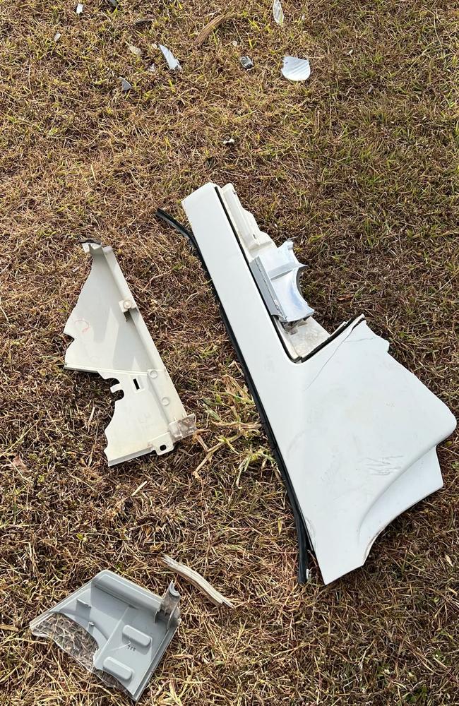 Debris left behind in Vincent after a white truck went on a rampage around Townsville on Friday night. Picture: Supplied.