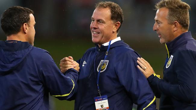 Interim Mariners coach Alen Stajcic celebrates the win over the Newcastle Jets. Picture: Getty Images