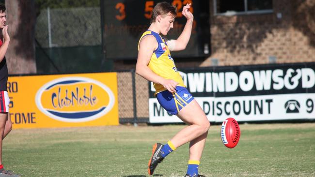 Bailey Lambert slots a goal for Noble Park. Pic: Jen Quaife.