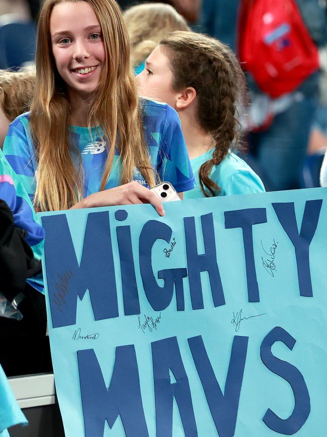 Mavericks’ fans show their support during the round one. Picture: Kelly Defina/Getty Images