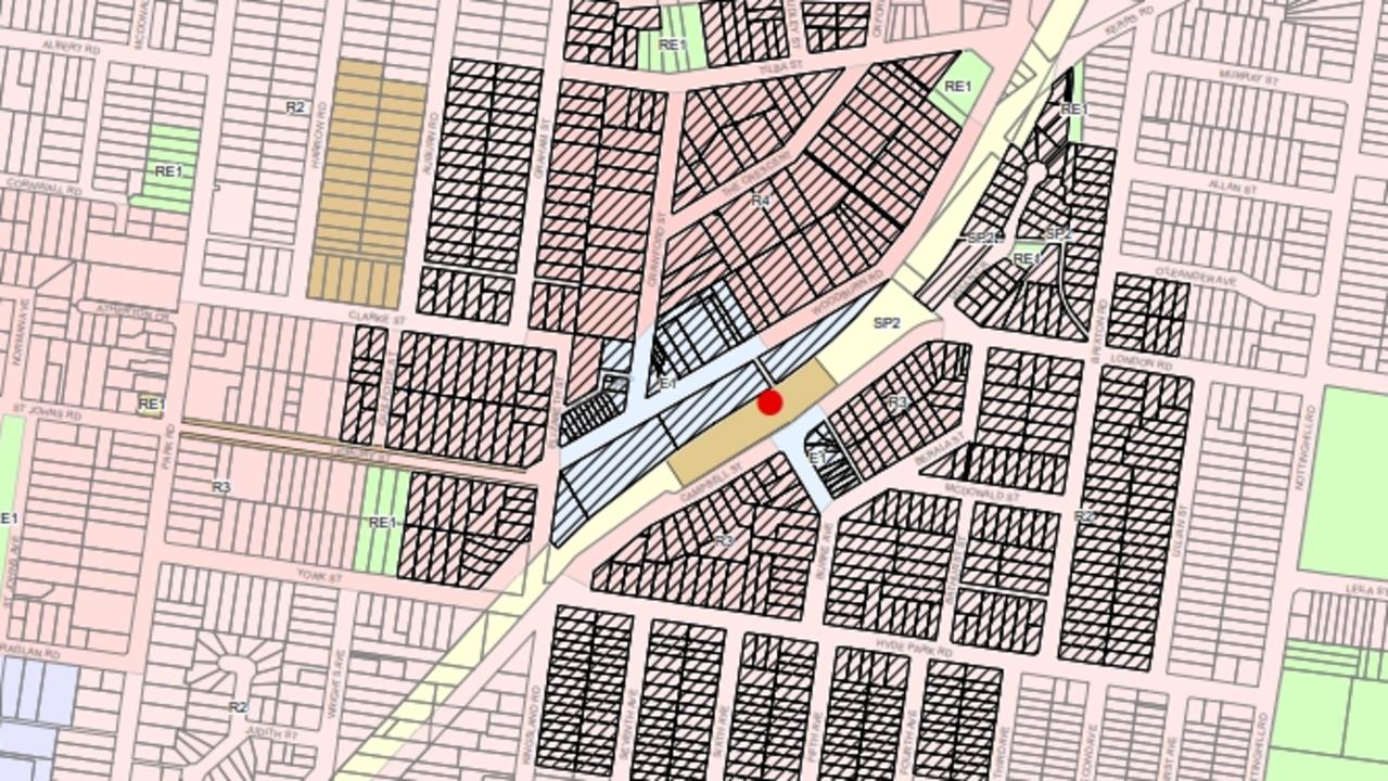 The black blocks denote the high-density areas planned to flank Berala train station.