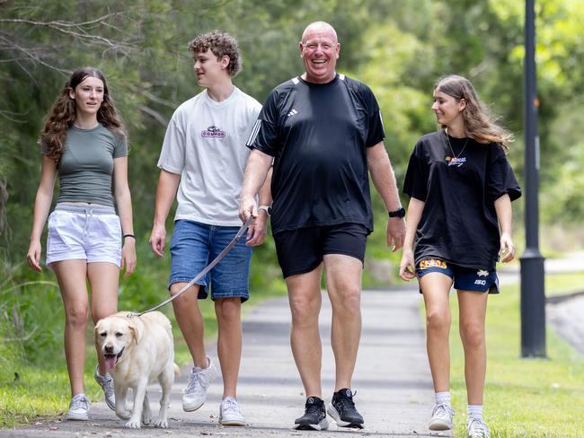 Peter Schweizer with children Hannah, 16, Mats, 18, and Hailey, 16. Peter wants genetic testing to be offered to first-degree relatives of men with prostate cancer. Picture: Luke Marsden.