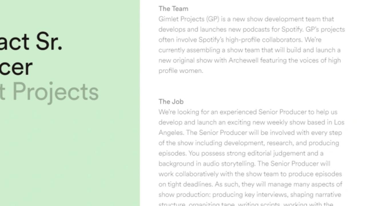 Spotify says it’s hiring for a ‘new original show with Archewell featuring the voices of high-profile women’.