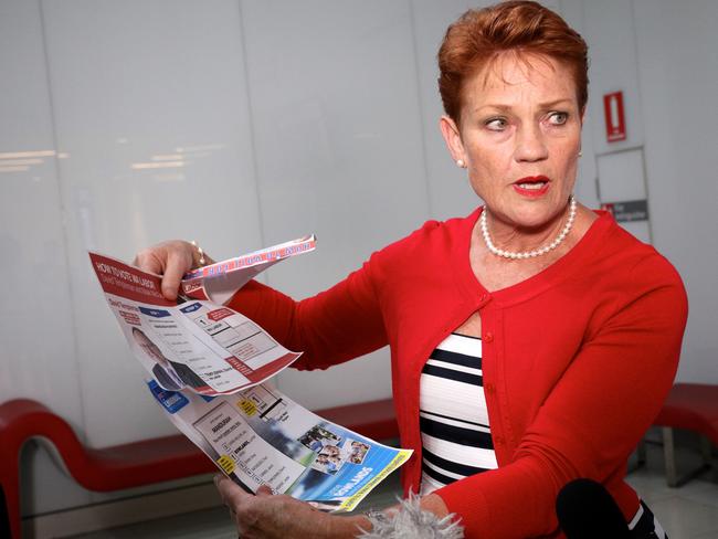 One Nation leader Pauline Hanson at Perth Airport last night. Picture:AAP