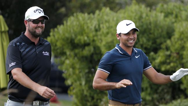 Marc Leishman, left, and Jason Day during the third round of the BMW Championship.