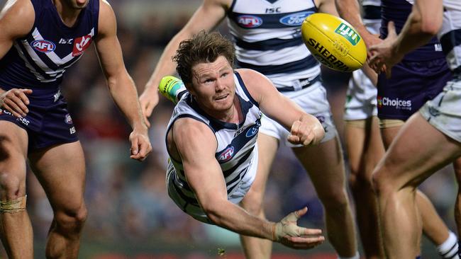 Patrick Dangerfield led Geelong to victory over Fremantle. Picture: Daniel Wilkins