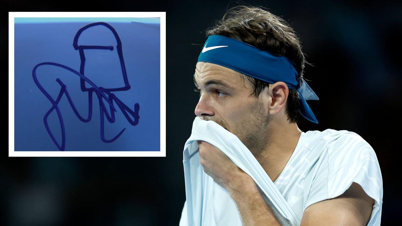 Taylor Fritz's accidentally NSFW drawing. Photo: Getty Images and Twitter