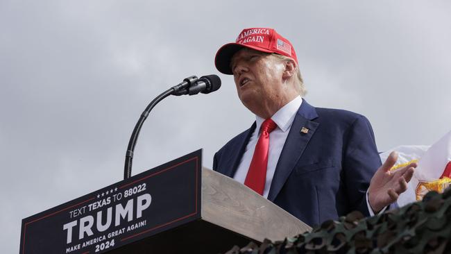 Donald Trump gives remarks at the South Texas International airport.