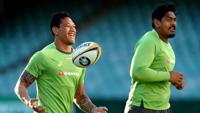 Will Skelton (right) trains with former Wallaby Israel Folau. Picture: Gregg Porteous