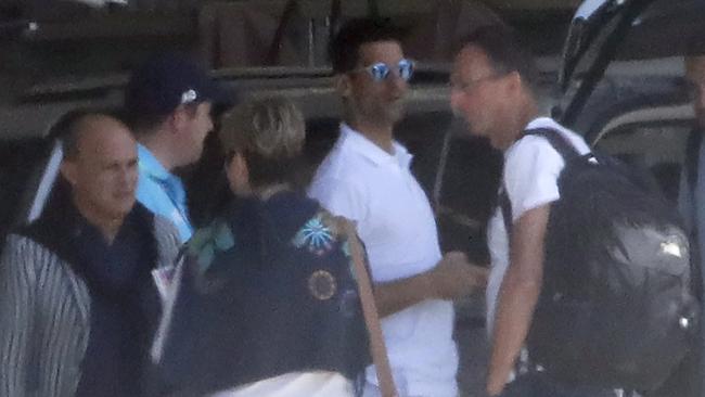 Djokovic was looking relaxed wearing silver sunglasses. Picture: Media-Mode