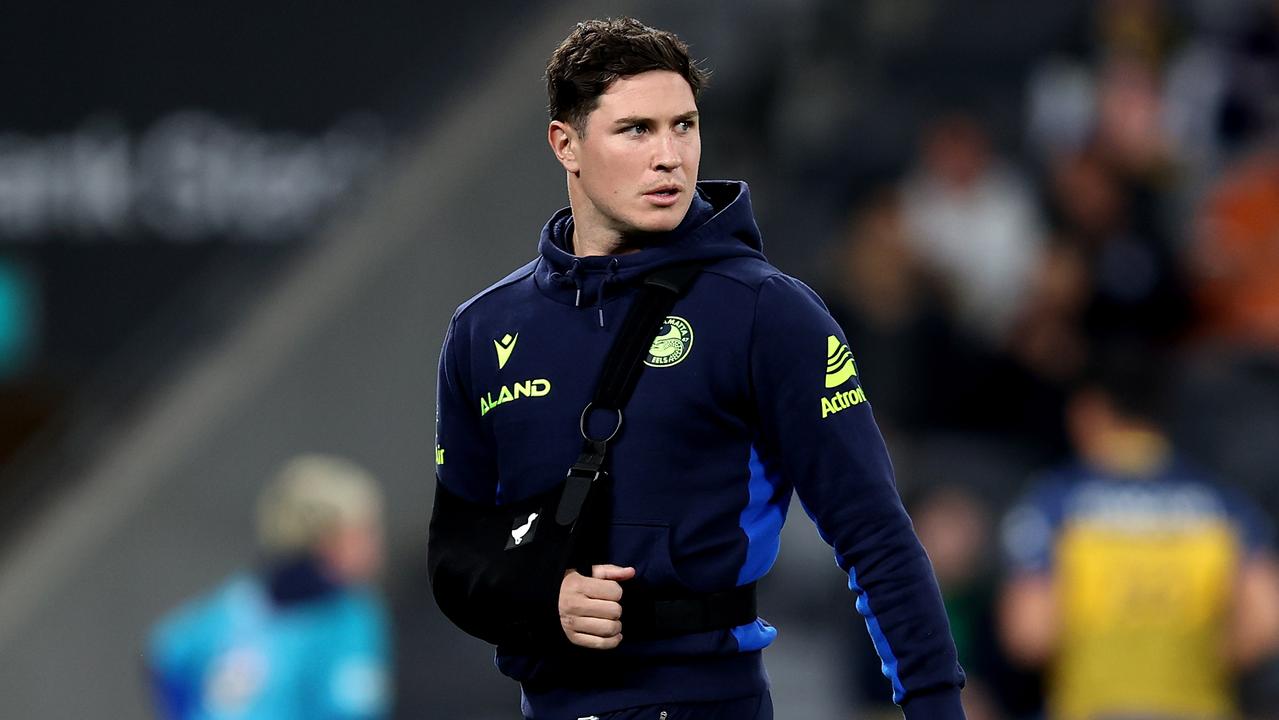 SYDNEY, AUSTRALIA - JULY 26: Mitchell Moses of the Eels looks on prior to the round 21 NRL match between Parramatta Eels and Melbourne Storm at CommBank Stadium, on July 26, 2024, in Sydney, Australia. (Photo by Brendon Thorne/Getty Images)