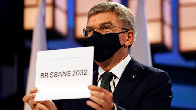 International Olympic Committee president Thomas Bach announces Brisbane as the 2032 Summer Olympics host city. Picture: AFP